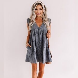MUSTARD SEED Gray Eyelet mini dress with built in Romper, EUC!